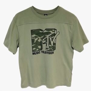 MTV Camo Boxy Oversized Crop Top Sz M